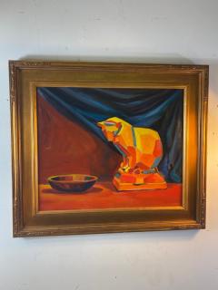 Lee Everett 1949 CUBIST CAT STATUE AND BOWL PAINTING BY LEE EVERETT - 1530213