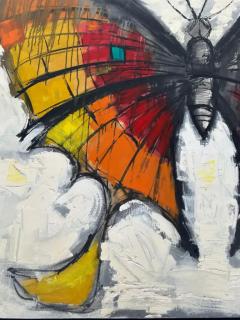 Lee Reynolds Large Vintage Lee Reynolds Abstract Butterfly Painting Framed - 3611925