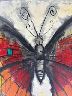 Lee Reynolds Large Vintage Lee Reynolds Abstract Butterfly Painting Framed - 3611934