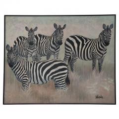 Lee Reynolds Vintage 1980s Lee Reynolds Oil on Canvas Painting Depicting A Zeal of Zebras  - 2903001