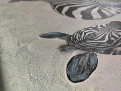 Lee Reynolds Vintage 1980s Lee Reynolds Oil on Canvas Painting Depicting A Zeal of Zebras  - 2903004