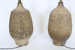 Lee Rosen Large Pair Lee Rosen for Design Technics Textured Taupe Pottery Lamps - 2845332