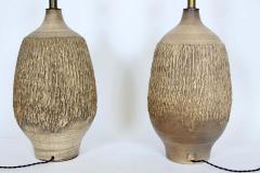 Lee Rosen Large Pair Lee Rosen for Design Technics Textured Taupe Pottery Lamps - 2845333