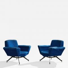 Lenzi Lounge Chairs with Metal Brass and Fabric Italy 1950s - 4785583