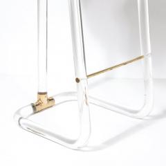 Leon Frost Mid Century Leon Frost Tubular Stools in Lucite Brass Holly Hunt Leather - 4489813