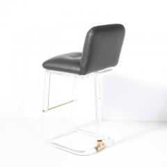 Leon Frost Mid Century Leon Frost Tubular Stools in Lucite Brass Holly Hunt Leather - 4489814