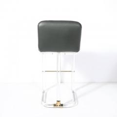Leon Frost Mid Century Leon Frost Tubular Stools in Lucite Brass Holly Hunt Leather - 4489815