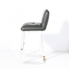 Leon Frost Mid Century Leon Frost Tubular Stools in Lucite Brass Holly Hunt Leather - 4489816