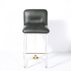 Leon Frost Mid Century Leon Frost Tubular Stools in Lucite Brass Holly Hunt Leather - 4489818
