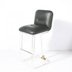 Leon Frost Mid Century Leon Frost Tubular Stools in Lucite Brass Holly Hunt Leather - 4489825