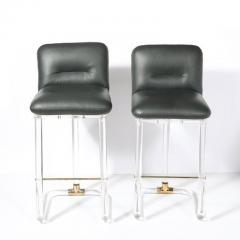Leon Frost Mid Century Leon Frost Tubular Stools in Lucite Brass Holly Hunt Leather - 4489826