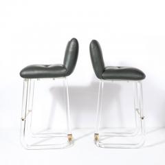 Leon Frost Mid Century Leon Frost Tubular Stools in Lucite Brass Holly Hunt Leather - 4489828