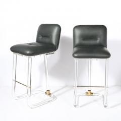 Leon Frost Mid Century Leon Frost Tubular Stools in Lucite Brass Holly Hunt Leather - 4489829