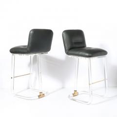 Leon Frost Mid Century Leon Frost Tubular Stools in Lucite Brass Holly Hunt Leather - 4489831