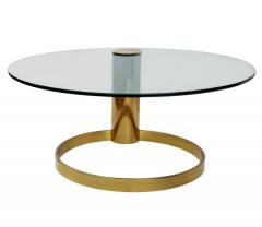 Leon Rosen Floating Mid Century Modern Leon Rosen for Pace Round Glass Brass Cocktail Table - 4333741