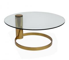 Leon Rosen Floating Mid Century Modern Leon Rosen for Pace Round Glass Brass Cocktail Table - 4333743