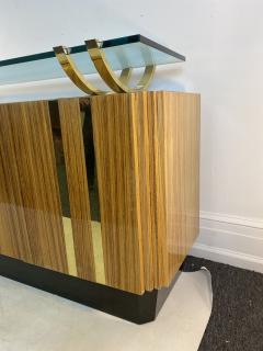 Leon Rosen HIGH END MODERN EXOTIC WOOD AND BRASS AND GLASS SIDEBOARD BY LEON ROSEN - 1309141