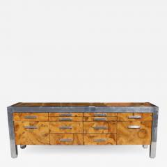 Leon Rosen Leon Rosen for Pace Collection Burled Wood and Chrome Credenza - 2678538