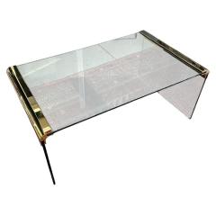 Leon Rosen Leon Rosen for Pace Collection Glass Brass Waterfall Cocktail Table - 4390545
