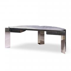 Leon Rosen Leon Rosen for Pace Collection Mezzaluna Mid Century Chrome and Stone Desk - 4569863