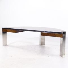 Leon Rosen Leon Rosen for Pace Mezzaluna Mid Century Burlwood and Stainless Steel Desk - 4093257