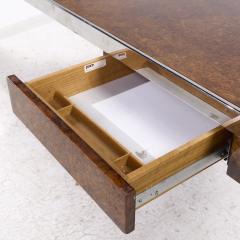 Leon Rosen Leon Rosen for Pace Mezzaluna Mid Century Burlwood and Stainless Steel Desk - 4093260