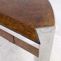 Leon Rosen Leon Rosen for Pace Mezzaluna Mid Century Burlwood and Stainless Steel Desk - 4093261