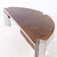 Leon Rosen Leon Rosen for Pace Mezzaluna Mid Century Burlwood and Stainless Steel Desk - 4093262