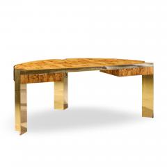 Leon Rosen Leon Rosen for Pace Mid Century Burlwood and Brass Executive Desk - 4562706