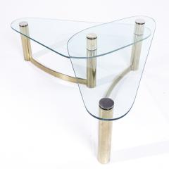 Leon Rosen Leon Rosen for Pace Style Mid Century Brass and Glass Two Tier Coffee Table - 3823492