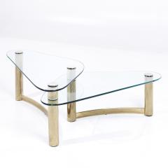 Leon Rosen Leon Rosen for Pace Style Mid Century Brass and Glass Two Tier Coffee Table - 3823496