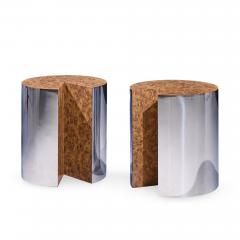 Leon Rosen Leon Rosen for Pace Style Mid Century Pac Man Chrome Drum Tables Pair - 4575293