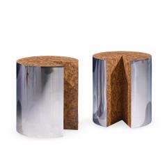 Leon Rosen Leon Rosen for Pace Style Mid Century Pac Man Chrome Drum Tables Pair - 4575294