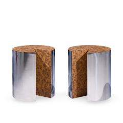 Leon Rosen Leon Rosen for Pace Style Mid Century Pac Man Chrome Drum Tables Pair - 4575462