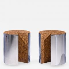 Leon Rosen Leon Rosen for Pace Style Mid Century Pac Man Chrome Drum Tables Pair - 4575477