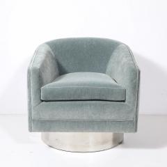 Leon Rosen Mid Century Aluminum Powder Blue Velvet Swivel Chairs by Leon Rosen for Pace - 4514330