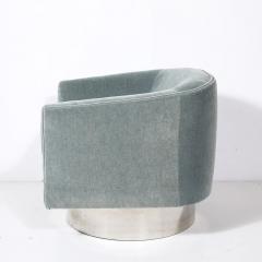 Leon Rosen Mid Century Aluminum Powder Blue Velvet Swivel Chairs by Leon Rosen for Pace - 4514331