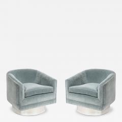 Leon Rosen Mid Century Aluminum Powder Blue Velvet Swivel Chairs by Leon Rosen for Pace - 4515355