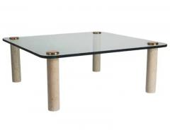 Leon Rosen Mid Century Modern Beige Marble Glass Brass Cocktail Table by Leon Rosen - 3303632