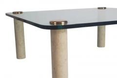 Leon Rosen Mid Century Modern Beige Marble Glass Brass Cocktail Table by Leon Rosen - 3303653