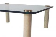 Leon Rosen Mid Century Modern Beige Marble Glass Brass Cocktail Table by Leon Rosen - 3303657