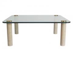 Leon Rosen Mid Century Modern Beige Marble Glass Brass Cocktail Table by Leon Rosen - 3303713