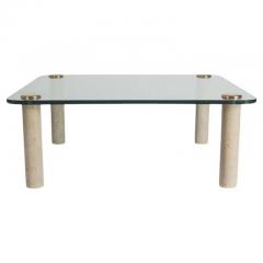 Leon Rosen Mid Century Modern Beige Marble Glass Brass Cocktail Table by Leon Rosen - 3303726