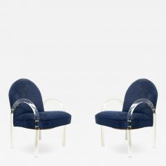 Leon Rosen Set of Ten Mid Century Blue Suede and Lucite Armchairs - 1444961
