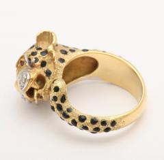 Leopard 18 kt Gold Ring with Diamond Whiskers and Ruby Eyes - 311588