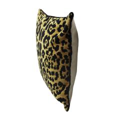 Leopard Print Velvet Cushion in Cotton with Trim and Linen Back - 3087608