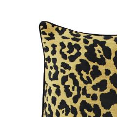 Leopard Print Velvet Cushion in Cotton with Trim and Linen Back - 3087609