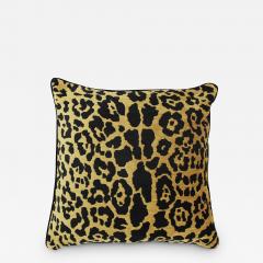 Leopard Print Velvet Cushion in Cotton with Trim and Linen Back - 3089117