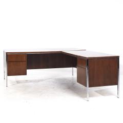 Leopold Mid Century Walnut and Chrome Corner Executive Desk - 3836537