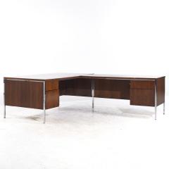 Leopold Mid Century Walnut and Chrome Corner Executive Desk - 3836538